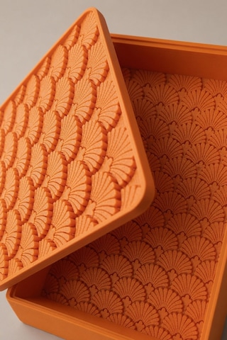 Desenli Kapaklı Dekoratif Kutu Masa Üstü Organizer Takı Aksesuar Saklama Kutusu Pla 20x12.5 Cm Turuncu