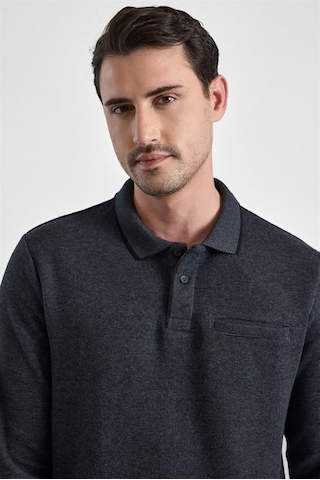 Süvari Antrasit Regular Düz Fermuarlı Polo Yaka Sweatshirt Sw2013700011-s08