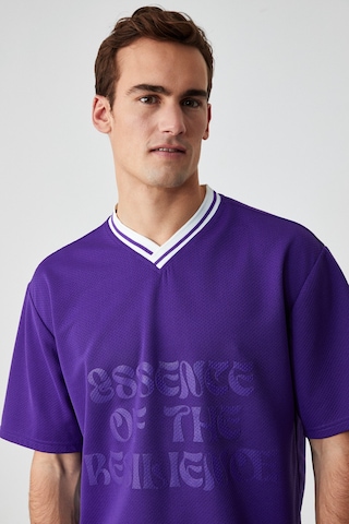 Grimelange PAMPA Erkek Baskı Detaylı Relaxed V Yaka Kısa Kol Mor T-Shirt