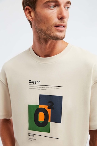 Prısmatıc Erkek %100 Organik Pamuklu Özel Kalın Dokulu Nefes Alabilir Oversize Baskılı Bej T-shirt