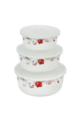 Daniks Cam Seramik Kapaklı 3'lü Salata Kasesi Seti, Veronika 225520488 Beyaz