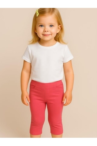 Kız Çocuk Pamuklu Dizaltı Tayt-16075 Pembe