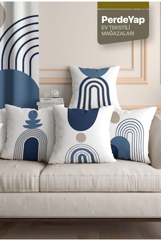 Beyaz Zemin Üzerine Lacivert Geometrik Desenli 4lü Dijital Baskıl