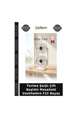Premium Torima Şarjlı Çift Başlıklı Masaüstü Vantilatörü F22 Beyaz Kullanışlı Alet Günlük