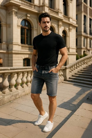 Banny Jeans Erkek Likralı Bağcıklı Jean Şort GRİ