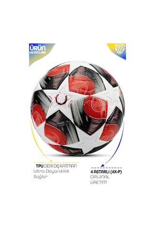 Pro-series Pu Futbol Topu Lazer Kesim Şampiyonlar Beton Halı Saha Resmi Maç Futbol Topu Kırmızı 520 Açık Kahverengi