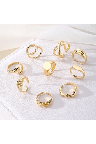 Girift Vintage Rina 9 Adet Punk Stili Gold Yüzük Seti Altın