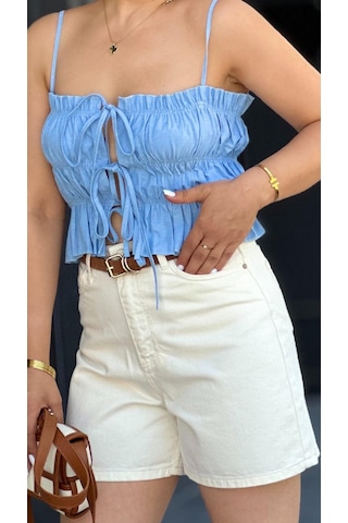 Ekru Denim Şort Ekru