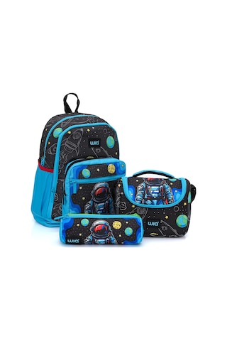 Wia Erkek Çocuk Astronot Desenli 3'lü Okul Çanta Seti Siyah