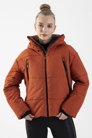Maraton Oversize Kadın Kapüşonlu Kiremit Mont Kiremit