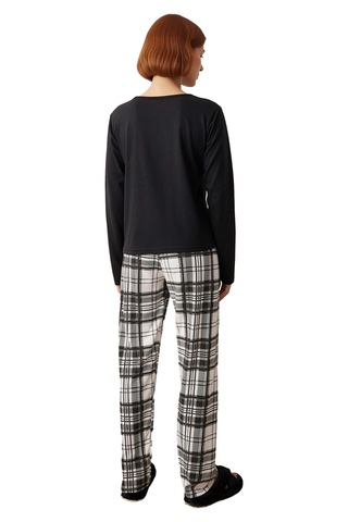 Ersefa Kadin Kirmizi Yılbaşı Desenli Pamuk Polyester Pijama Fonksiyonel Siyah