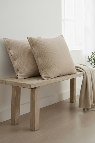 6 Kat Müslin %100 Pamuk 2'li Düğmeli Yastık Kılıfı Set 50x70 Organik Açık Kahverengi