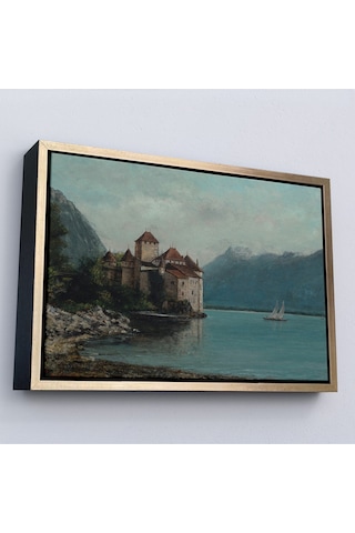 Çerçeveli Gustave Courbet - Cenevre Gölü'ndeki Chillon Kalesi Tablo-7094