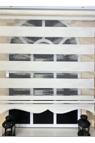 Storburada Zebra Stor Nakışlı Ekru Etek Dilimli St 124 Ekru