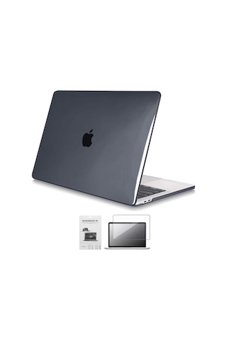 13" Apple Uyumlu MacBook Pro M2 A2686 Kristal Siyah Kılıf Koruyucu + Ekran Filmi