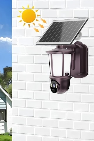 Cmr29 Şarjlı Duvar Lambası Görünümlü Gizli Dış Mekan Kamerası Akıllı Ip Güneş Enerjili Kamera