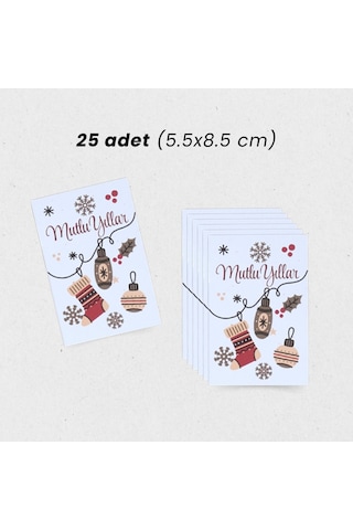 Yılbaşı Mutlu Yıllar Yazılı Hediye Kart Seti, Çorap Temalı Paketl