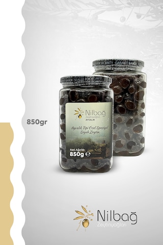 Nilbağ Zeytinyağları Ayvalık Tipi Özel Speciyal Siyah Zeytin Cam 850 G