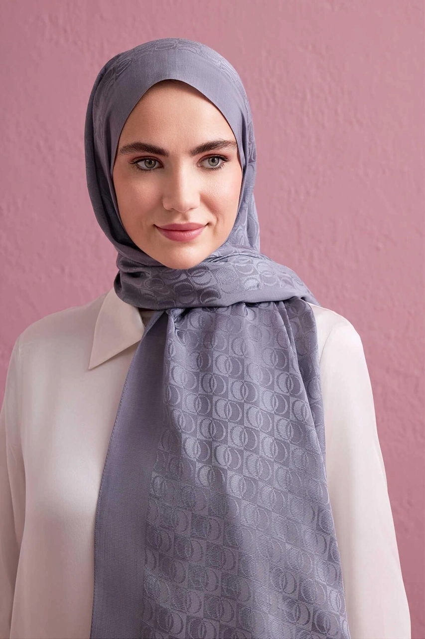 Imannoor Dama Logo Shiny Jakar Şal 70x190 Gri