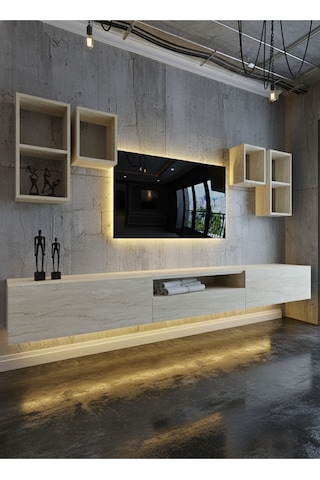 Resital Duvara Monte Ledli 270 Cm Tv Ünitesi Duvar Raflı - Ll6031 Traverten Resital Duvara Monte Ledli 270 Cm Tv Ünitesi Duvar Raflı - Ll6031 Traverten