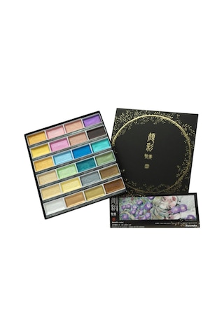 Kuretake Gansai Tambi Metalik Yaldız Tablet Sulu Boya Seti 24 Renk Set Mc20/24v/nw3 Çok Renkli