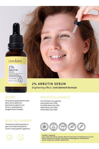%2 Arbutin Cilt Tonu Eşitleyici Ve Aydınlatıcı Cilt Bakım Serumu 2% Arbutin Serum 30 Ml