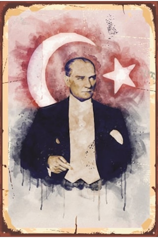 Mustafa Kemal Atatürk Ay Yıldızlı Yağlı boya retro ahşap poster 7