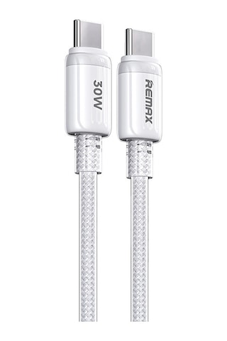 Remax Rc-c036 1.2m 30w Tip-c Tip-c Şeffaf Örgülü Hızlı Şarj Kablosu Beyaz