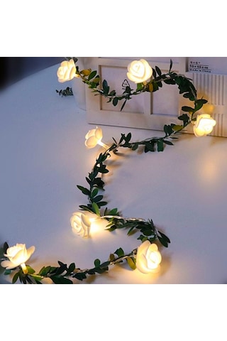 Sones 10m 100 Led Güneş Simülasyonu Yeşil Yaprak Rattan Gül Çiçek Asması Led Işık Dizisi Çelenk Dekorasyonu Diğer