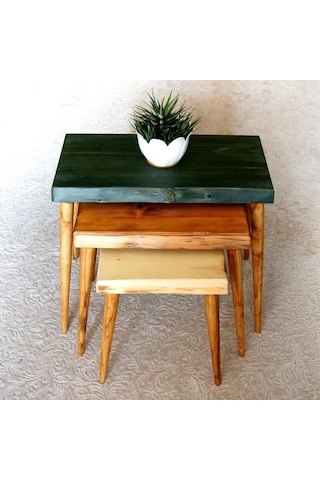 Doğal Ağaç Masif Kütük 3’Lü Zigon Sehpa (361421857)