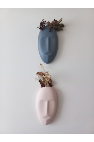 Dekoratif 2'li Yüz Duvar Vazosu, Duvar Süsü ,heykel Aksesuar Gri Bej