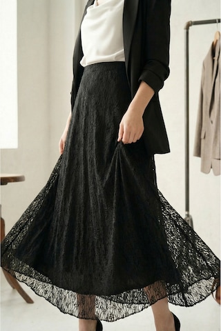 Sayzen Your Shine Dantelli Beli Lastikli Iç Astarlı Etek Sy-etk2601 Siyah