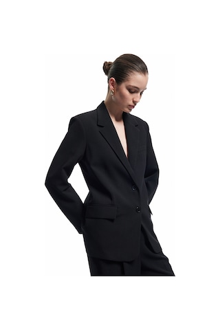 Koton Krep Kumaş Cepli Düğmeli Uzun Kollu Kruvaze Oversize Blazer Ceket Siyah 6wak50006pw Siyah