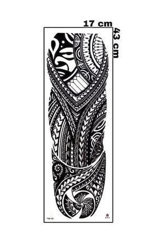 Maori Geçici Dövme Full Kol Tribal Desenli Büyük Boy Tattoo 48x17 Cm Siyah