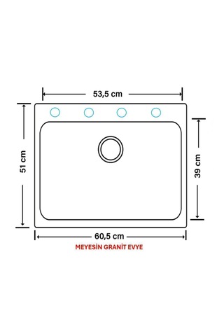 Meyesin ME-60B Granit Tek Gözlü Mutfak Evyesi Beyaz 50 x 60 CM