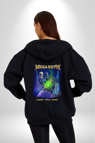 Angemiel Megadeth Heavy Metal Kadın Erkek Siyah Kapüşonlu Fermuarlı Baskılı Hırka Sweatshirt Siyah
