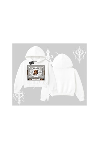 Tarzsokak Kapşonlu Crop Sweatshirt Fossilized Skull Underground Archive Beyaz