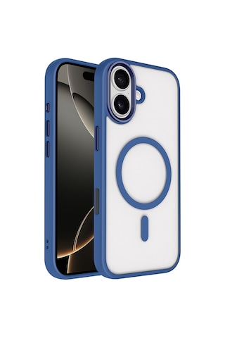 Nourthkiingdom Apple Uyumlu iPhone 17 Kılıf Wireless Şarj Özellikli Zore Krom M-safe Silikon Kapak - Lacivert Lacivert