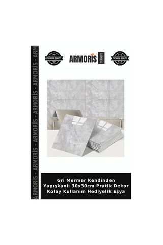 Gri Mermer Kendinden Yapışkanlı 30x30cm Pratik Dekor Kolay Kullanım Hediyelik Eşya