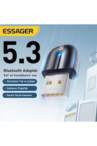 Essager Bluetooth 5.3 Sürücüsüz Tak-çalıştır Bluetooth Adaptörü, Tv, Pc, Kulaklık, Ses Sitemi Uyumlu