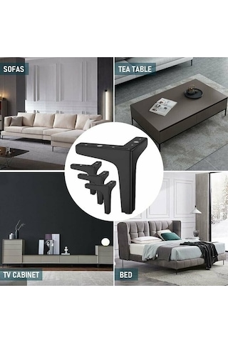 Novahub 4 Adet Metal Masa Ayak Seti, 600 Kg Yük, 17cm Üçgen Siyah, Dolap, Kanepe İçin -