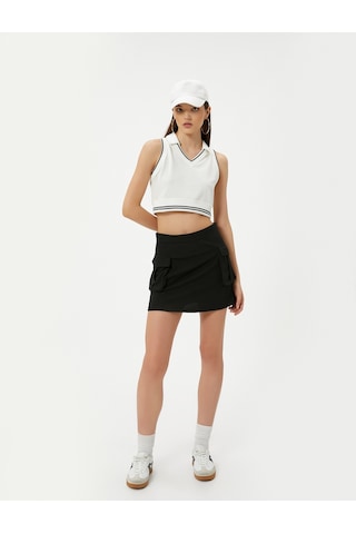 Koton Polo Yaka Crop Üst Kolsuz Çizgili Pamuklu Ekru 4sal30134ık Ekru
