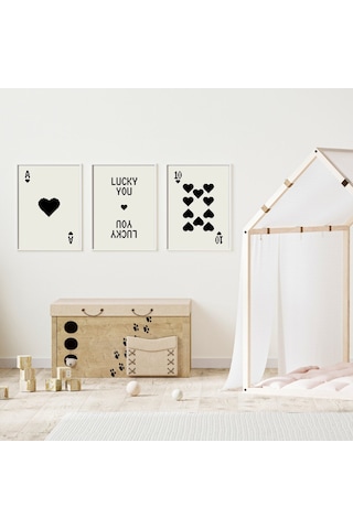 Siyah Kartlar Duvar Tablosu Çerçeveli 3'lü Set Beyaz Renk 21 X 30 Boyut/ebat