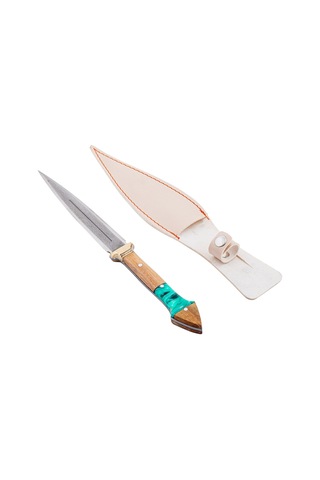 Çift Ağızlı Çerkez Bıçağı - Deri Kılıflı - Epoksi Sap - Büyük - Turkuaz Çok Renkli