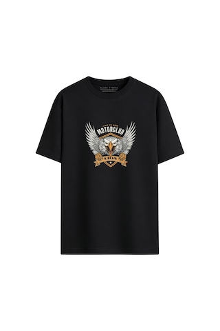 Black Nova Oversize Baskılı Unisex %100 Pamuk T-shirt Motorclub Siyah