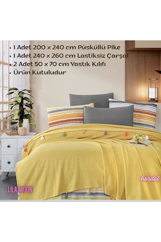 Valeria Tassel Hardal Renkli Çift Kişilik Püsküllü Pike Takımı Hardal