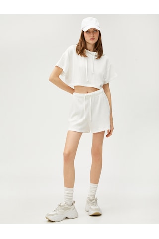 Koton Crop Oversize Sweatshirt Kapüşonlu Kısa Kollu Beyaz 3sak10215ek Beyaz