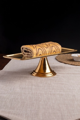 Gold Dikdörtgen, Ayaklı Şık Kek, Pasta, Kurabiye Ve Tatlı Servis Sunum Standı Gold