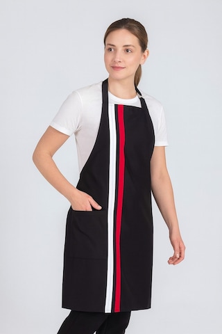 Kadın Boyundan Asmalı Çizgili Barista Şef Mutfak Önlüğü 60x85 Cm Siyah
