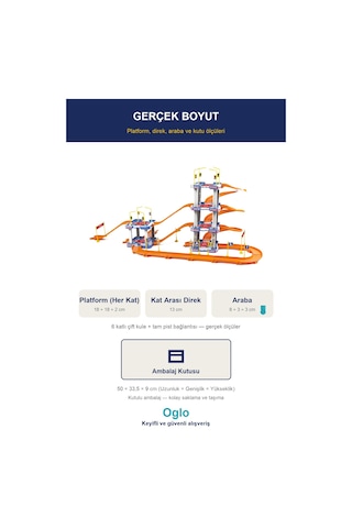 Oglo 6 Katlı Otopark Garaj Yarış Pisti Seti 81 Parça 2 Araba Çift Kule Çok Renkli